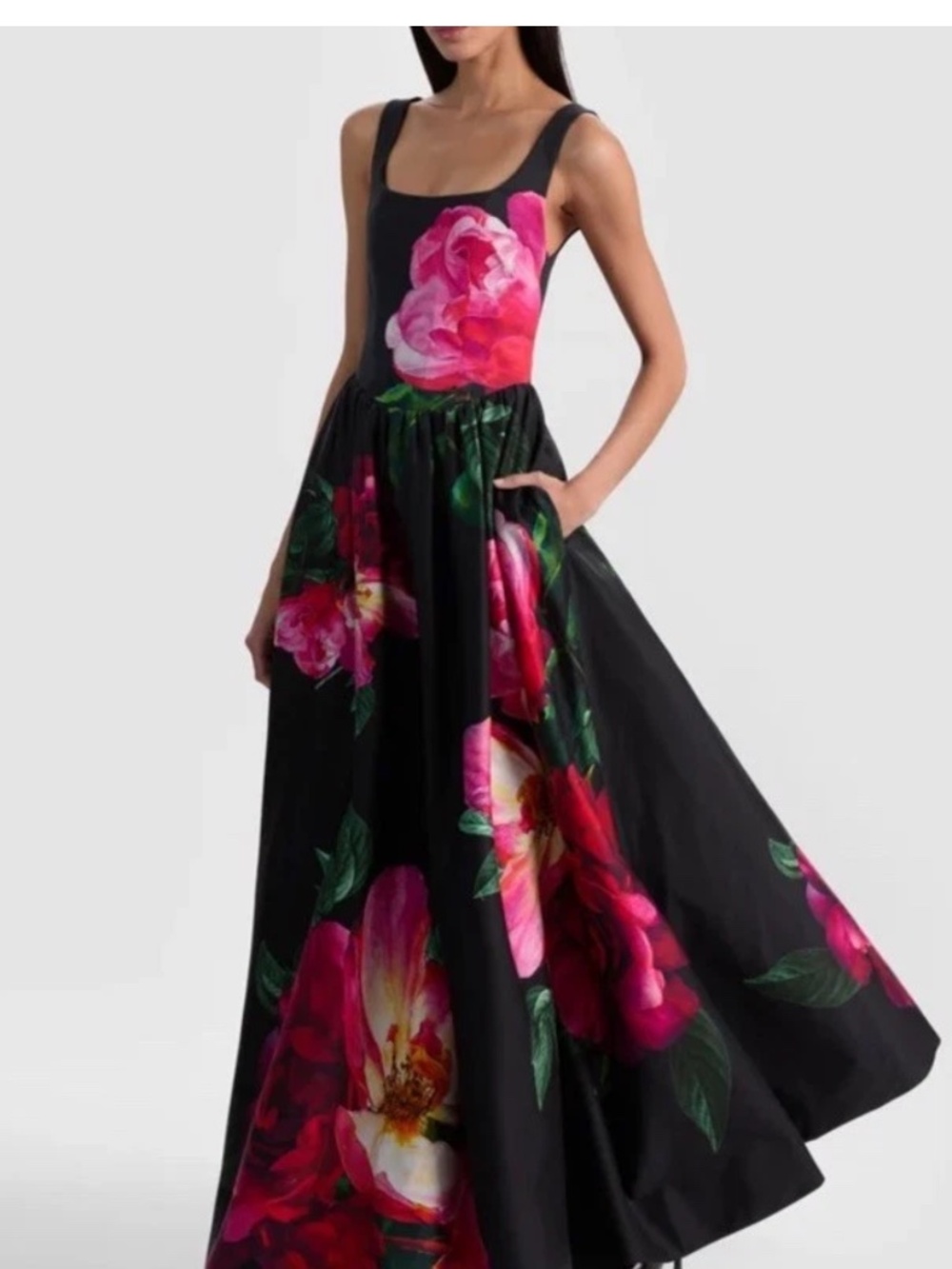 Alice +Olivia Tarrie Floral Ball  gown Maxi dress Empress Bloom Black NWT 6